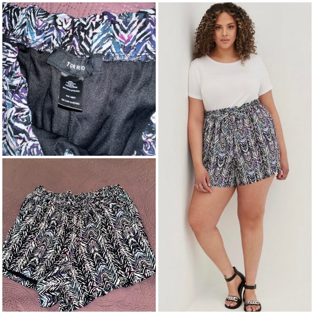 Torrid 5 Inch Pull-On Stretch Challis Mid-Rise Tie-Front Paperbag Waist Shorts